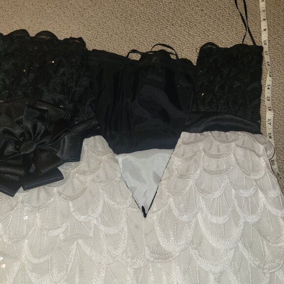 Black and white bodice style sequin peacock formal dress with bow - Picture 8 of 8
